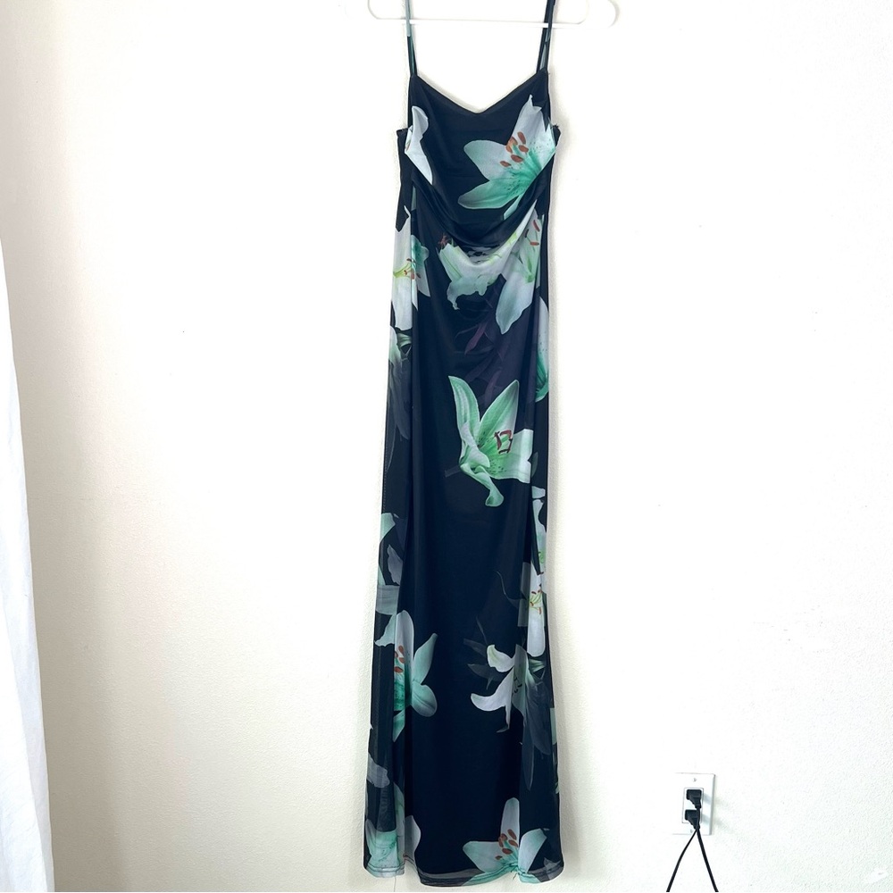 Black floral maxi slip dress size small